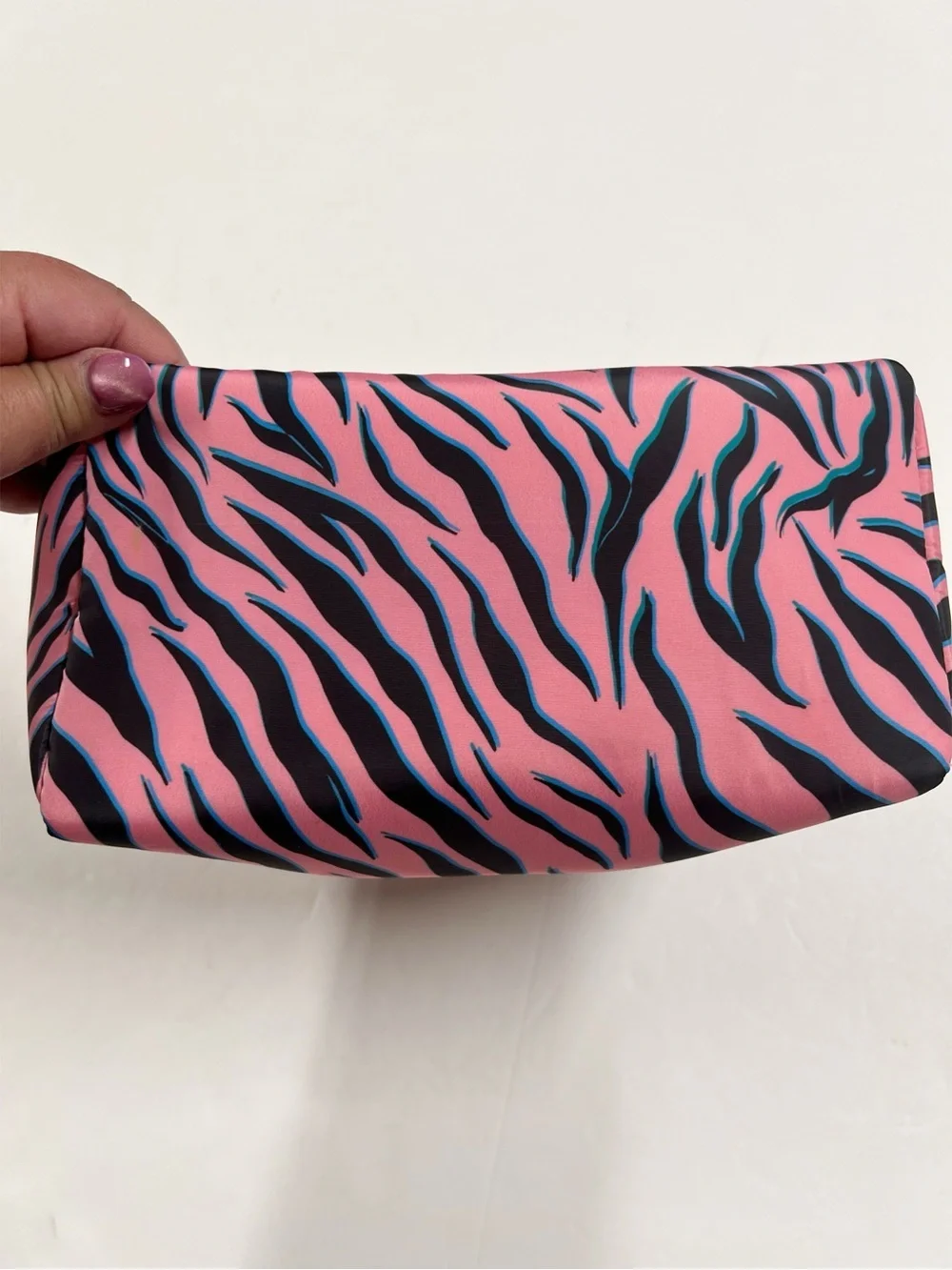 Juicy Couture Womens Puffy Pink Zebra Print Cosmetic Pouch Bag with Gold Logo